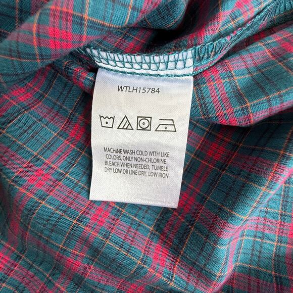 Wrangler Button Down Western Shirt Pearl Snap Plaid Navy Pink Girls XL Rodeo - Picture 7 of 12